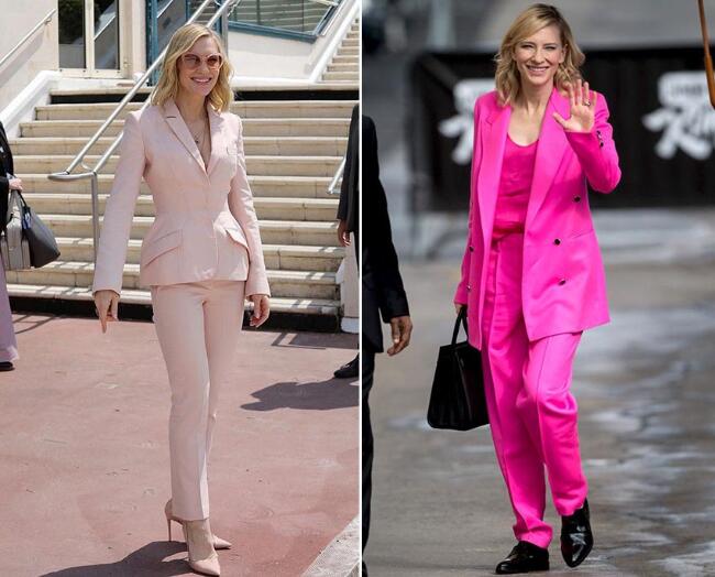 粉红色穿搭粉色穿搭西外套装凯特布兰琪Kate Blanchett