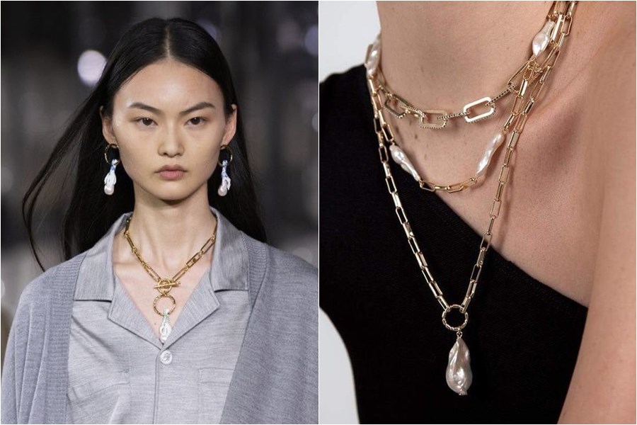 时尚配件饰品项链珍珠项链金链子巴洛克珍珠贝壳项链