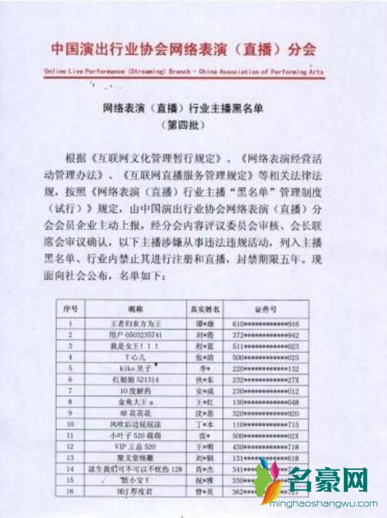 42名主播被封禁5年