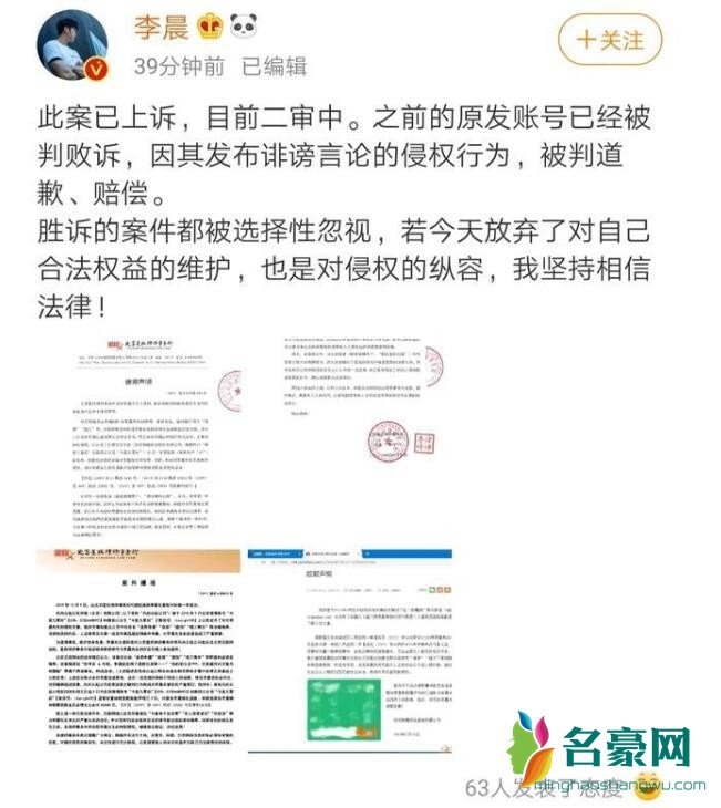 李晨败诉申请二审