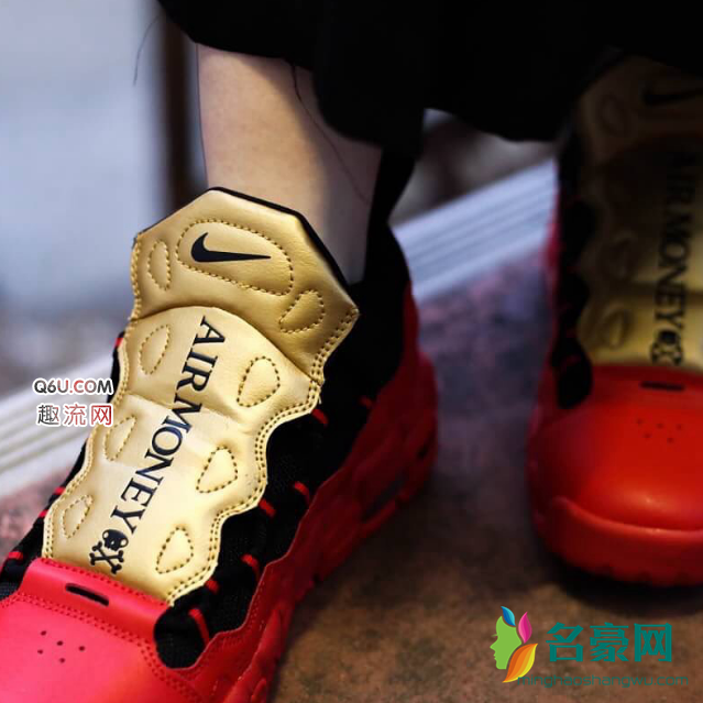 耐克Air More Money 金红配色发售信息  Nike Air More Money GS上脚图