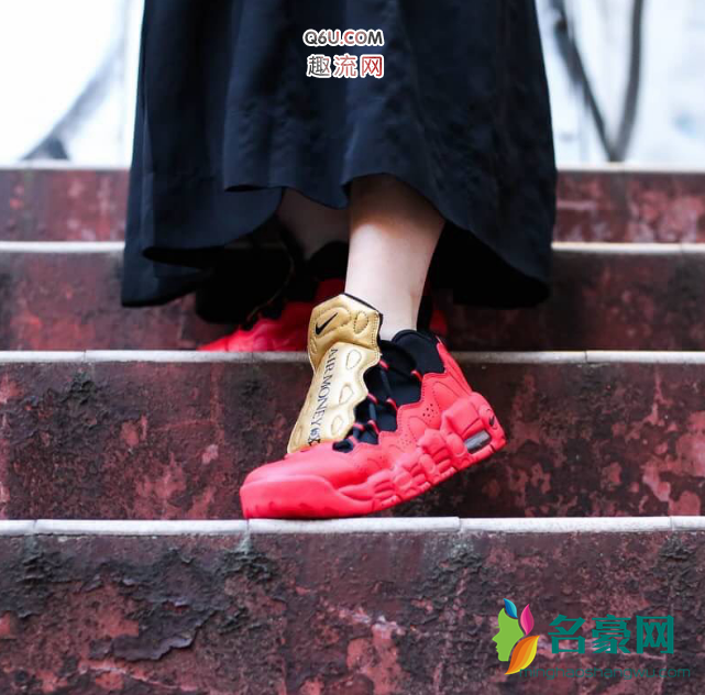 耐克Air More Money 金红配色发售信息  Nike Air More Money GS上脚图