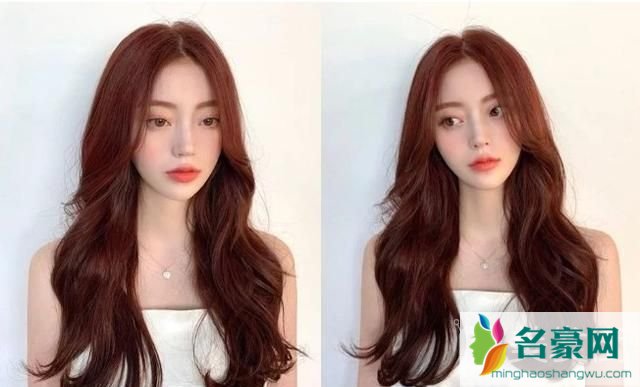韩国最近流行发型颜色：小豆红棕色