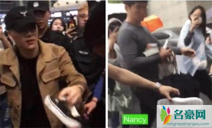 王嘉尔为粉丝捡鞋
