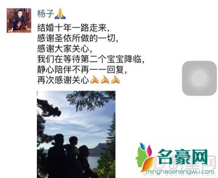 杨子承认二胎消息 晒全家福感谢黄圣依