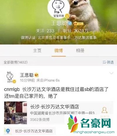 王思聪投资新综艺节目 王思聪吐槽自家酒店