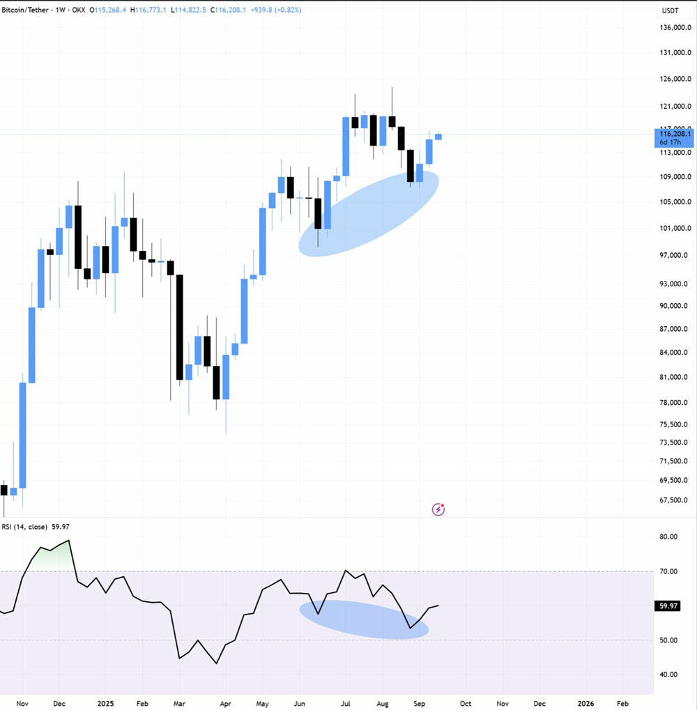 BTC周线RSI分析图