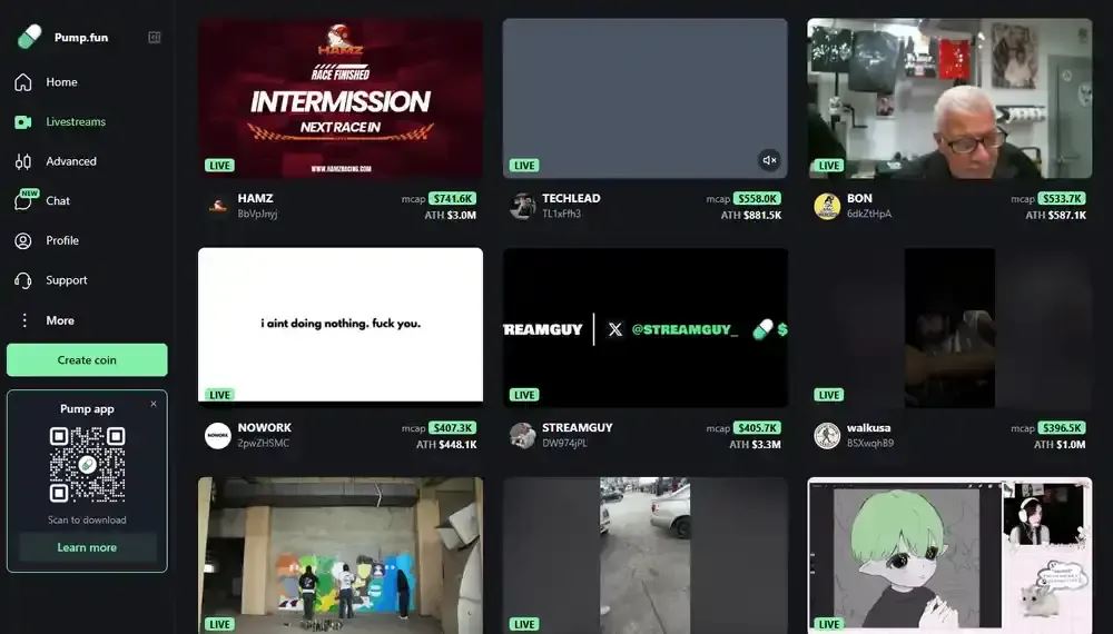 Pump.fun直播筛选