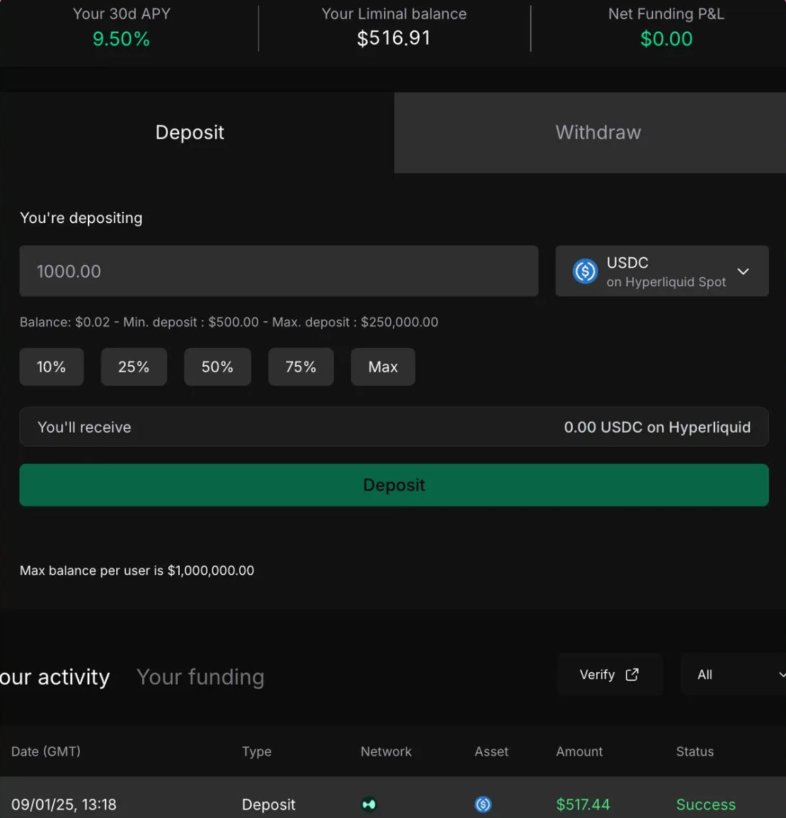 Liminal收益金库功能