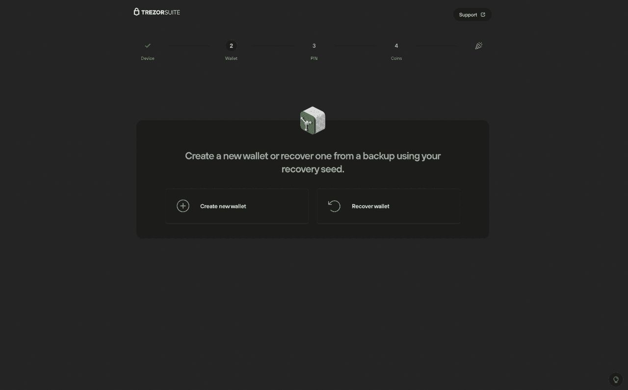Trezor Model One 钱包建立界面