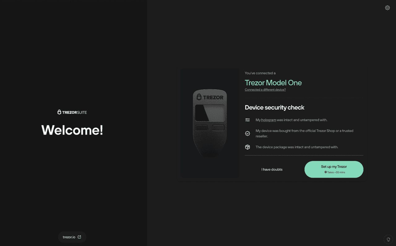 Trezor Suite 安装界面