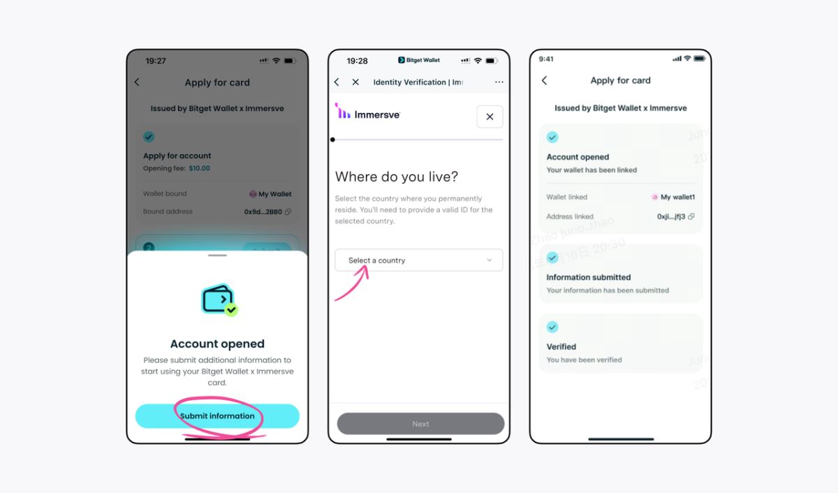 Bitget钱包卡信息填写界面