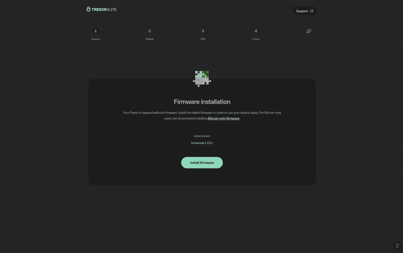Trezor Suite 韧体更新界面