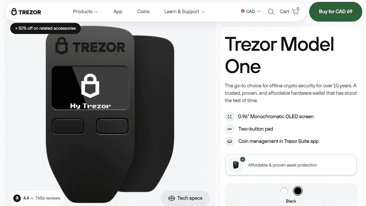 Trezor Model One 硬体钱包外观