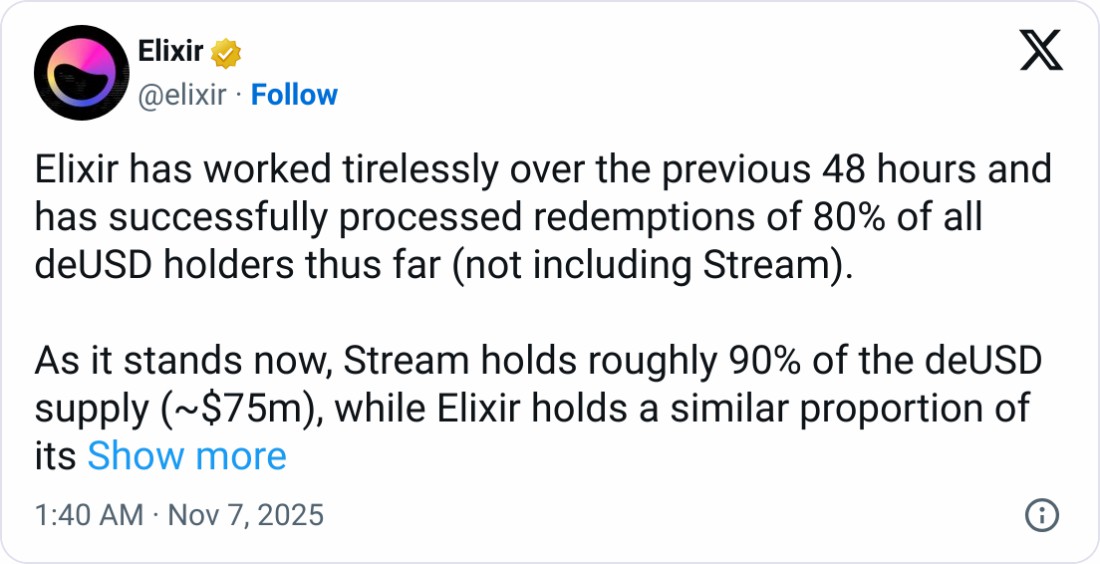Stream 9300万后,Elixir弃deUSD